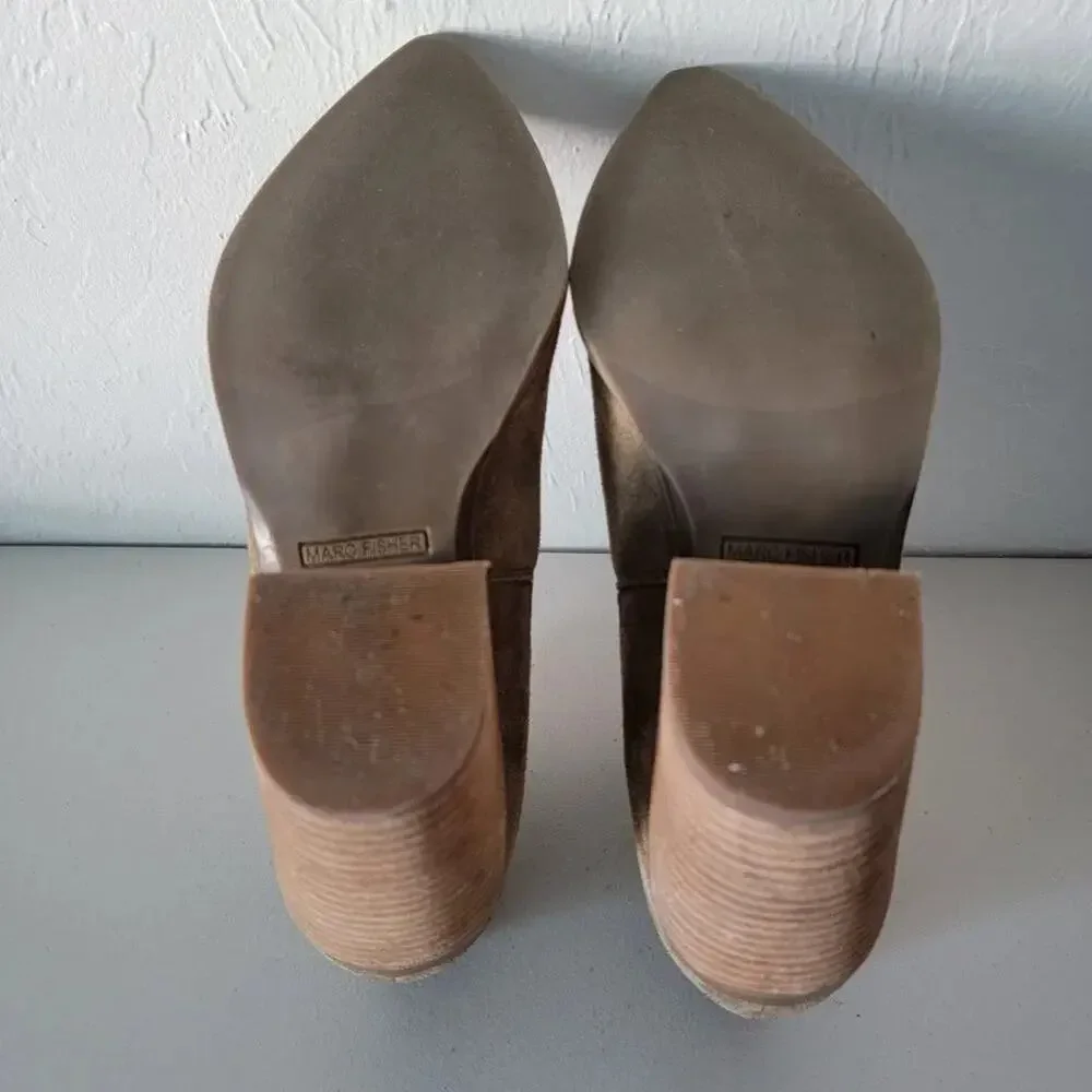 Marc Fisher Suede Marela Ankle Boots Womens 9 Tan Almond Toe Pull On - Picture 7 of 9